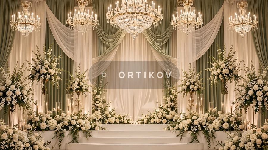Olive Silk and Chandeliers